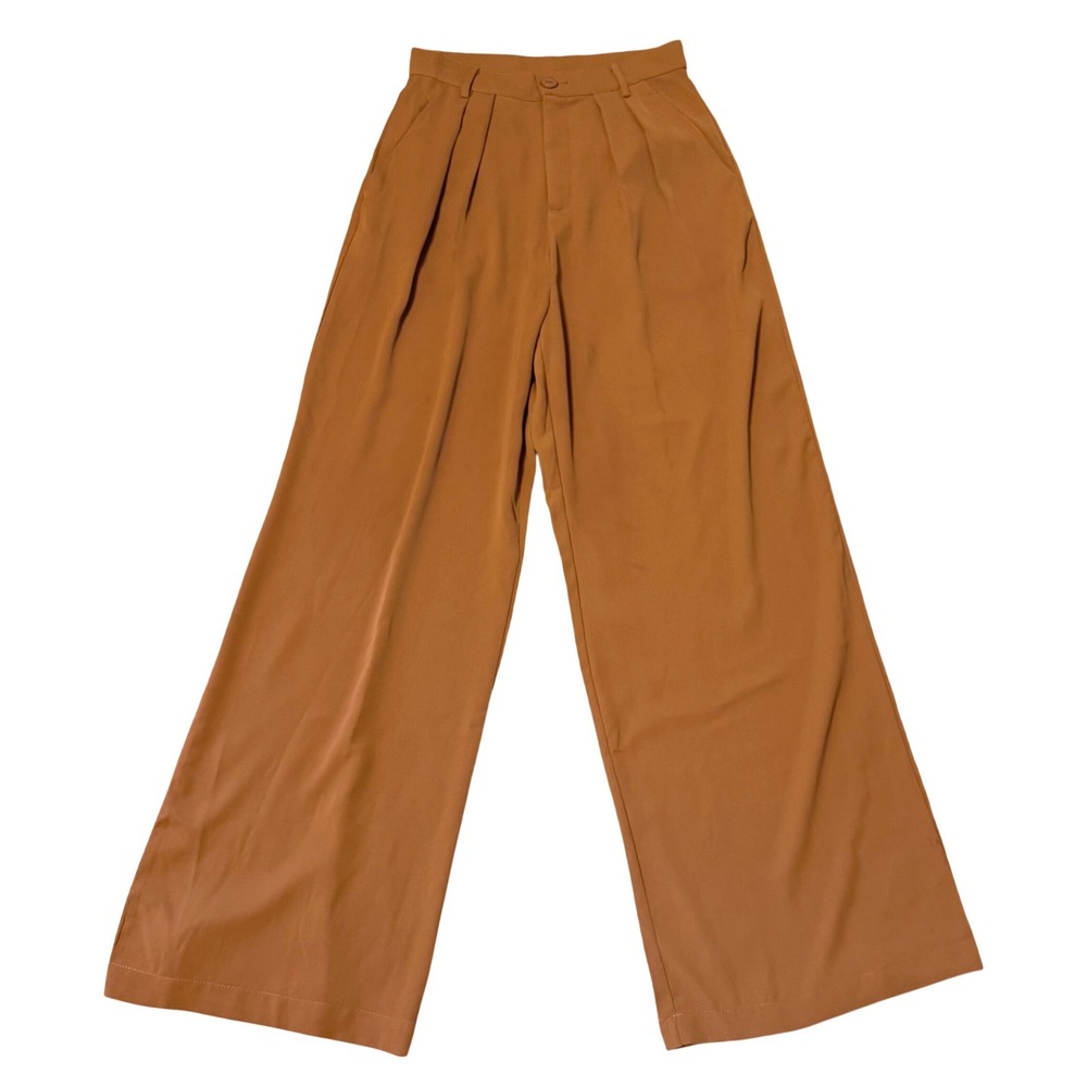 Bluivy High Waist Wide Leg Pleated Pants Rust Brown Small NWT Chic Flowy